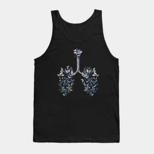 Lung Anatomy art,blue butterflies, Cancer Awareness Tank Top